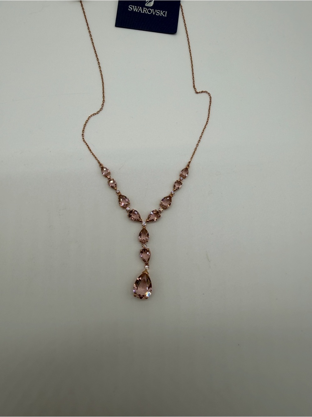 Swarovski Rose Gold Necklace with Pink Teardrop Crystals